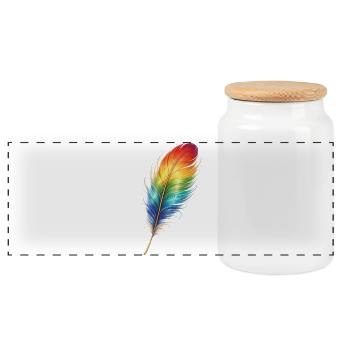 Bunte Feder Regenbogen Boho Design  - Panorama Keksdose mit Holzdeckel - Weiß - Vorne