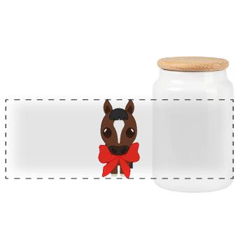 Bangs with red ribbon - Panoramic Cookie Jar with Wooden Lid - white - Front