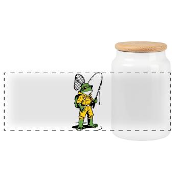 Frog Fisherman - Panoramic Cookie Jar with Wooden Lid - white - Front