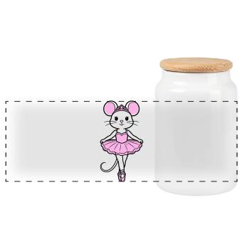 ballerina mouse - Panoramic Cookie Jar with Wooden Lid - white - Front
