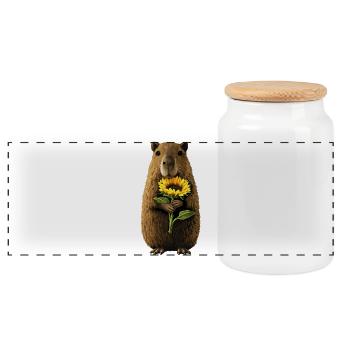 Beaver with Sunflower - Panoramic Cookie Jar with Wooden Lid - white - Front