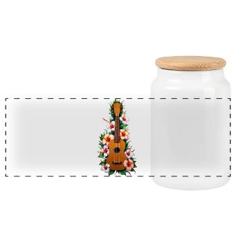 Ukulele with hibiscus colorful - Panoramic Cookie Jar with Wooden Lid - white - Front