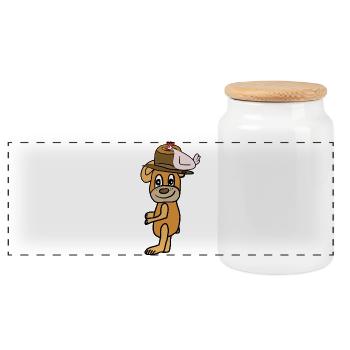 Héros chien avec chapeau et coq - Boîte à biscuits avec couvercle en bois - blanc - Devant
