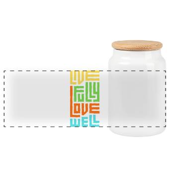 Lebe voll, liebe gut - Panorama Keksdose mit Holzdeckel - Weiß - Vorne