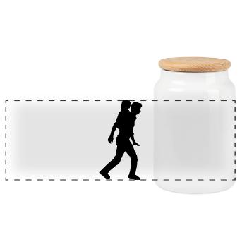 Vater Kind Silhouette Spazieren Familie Papa Liebe - Panorama Keksdose mit Holzdeckel - Weiß - Vorne
