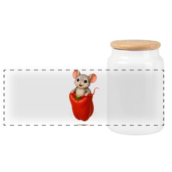 Cheerful Mouse Sack Race with Paprika Motif - Panoramic Cookie Jar with Wooden Lid - white - Front