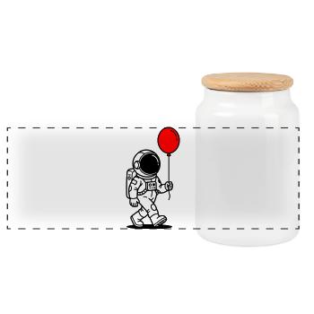 Astronaut mit Ballon - Panorama Keksdose mit Holzdeckel - Weiß - Vorne
