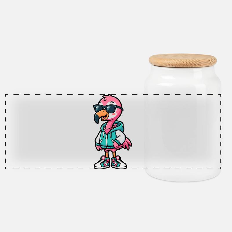 Cooler Flamingo - Panorama Keksdose mit Holzdeckel - Weiß