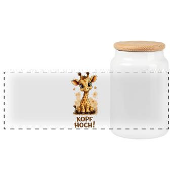 Süße Giraffe Kopf hoch | Motivation Geschenkidee - Panorama Keksdose mit Holzdeckel - Weiß - Vorne