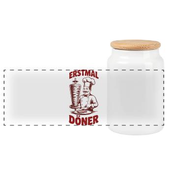  Erstmal Döner Lustiger Döner Spruch Für Kebab - Panorama Keksdose mit Holzdeckel - Weiß - Vorne