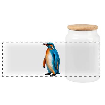 Kingfisher Penguin – Low Poly Art - Panoramic Cookie Jar with Wooden Lid - white - Front