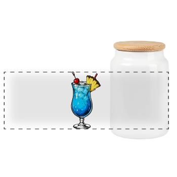 Blue tropical cocktail motif - Panoramic Cookie Jar with Wooden Lid - white - Front