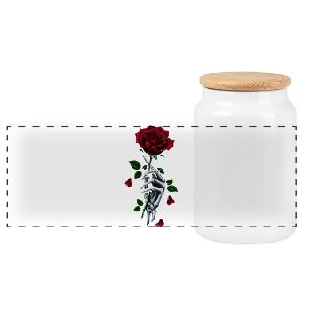 Rote Rose Skelett Hand Gotische Rose - Panorama Keksdose mit Holzdeckel - Weiß - Vorne
