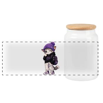 Lila Kätzchen-BeYou-Hoodie - Panorama Keksdose mit Holzdeckel - Weiß - Vorne