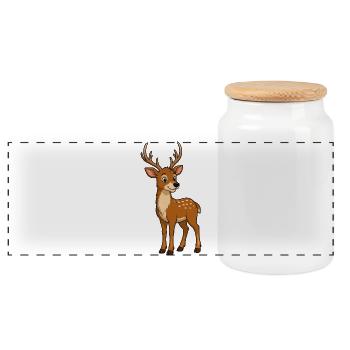 Cute Deer with Antlers Cartoon - Panoramic Cookie Jar with Wooden Lid - white - Front