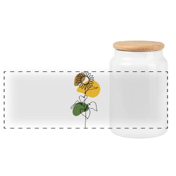 Sunflower Line Art Design - Panoramic Cookie Jar with Wooden Lid - white - Front