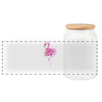Flamingo Splash Art - Panoramic Cookie Jar with Wooden Lid - white - Front
