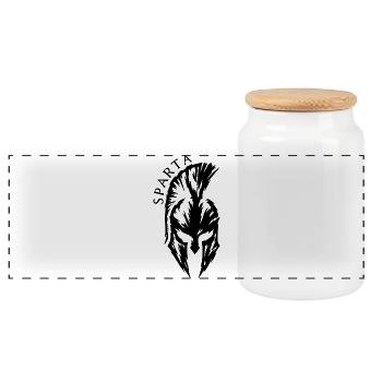Sparta Spartan Helmet – Ancient Warrior Fitness - Panoramic Cookie Jar with Wooden Lid - white - Front