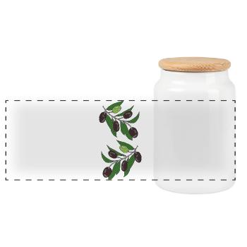 Olive Branches Illustration Botanical Print - Panoramic Cookie Jar with Wooden Lid - white - Front
