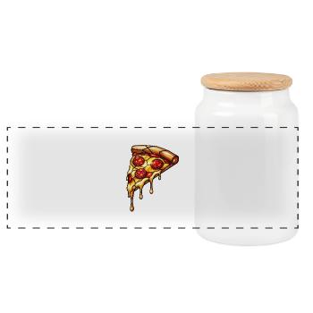 Pepperoni Pizza Traum: Glänzendes Käse-Wunder - Panorama Keksdose mit Holzdeckel - Weiß - Vorne