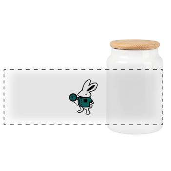Rabbit + Clock - Panoramic Cookie Jar with Wooden Lid - white - Front
