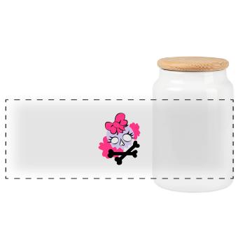 Tête de mort girly - Boîte à biscuits avec couvercle en bois - blanc - Devant