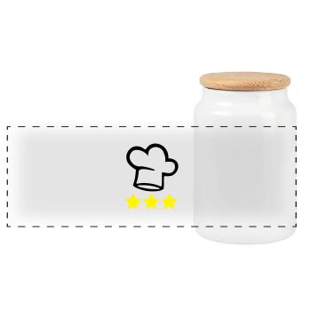 Chef's hat cook 3 stars - Panoramic Cookie Jar with Wooden Lid - white - Front