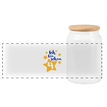 Ich bin schon Vier! - Panorama Keksdose mit Holzdeckel - Weiß - Vorne