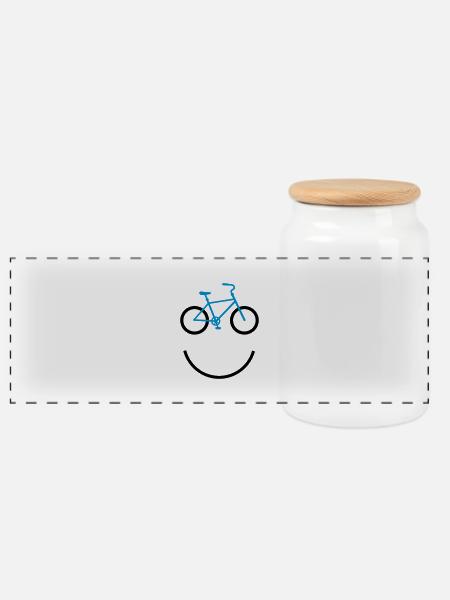 bicycle smiley - Panorama Keksdose mit Holzdeckel - Weiß