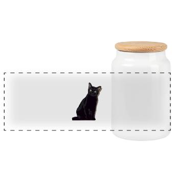 chat noir, black cat - Boîte à biscuits avec couvercle en bois - blanc - Devant