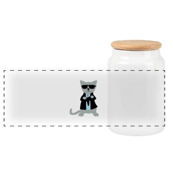 Bodyguard Cat - Panoramic Cookie Jar with Wooden Lid - white - Front