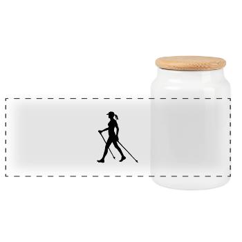 Nordic Walking Woman - colour switch - Panorama Keksdose mit Holzdeckel - Weiß - Vorne