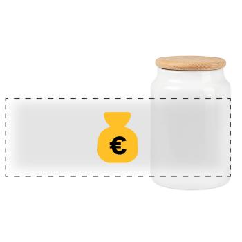 Geld Euro - Panorama Keksdose mit Holzdeckel - Weiß - Vorne