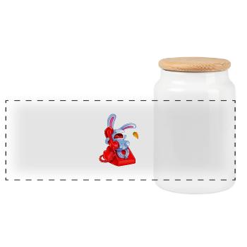 lapin qui téléphone.png - Boîte à biscuits avec couvercle en bois - blanc - Devant