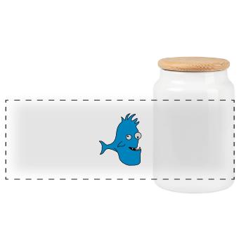 Stupid Crazy Comic Fish - Panoramic Cookie Jar with Wooden Lid - white - Front