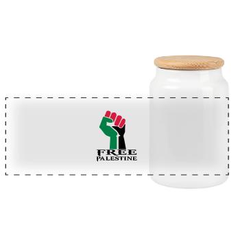 Zeichnen der palästinensischen Symbolflagge Paläst - Panorama Keksdose mit Holzdeckel - Weiß - Vorne
