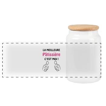 Pâtissier / Pâtisserie / Cuisine / Chef / Gâteau - Panoramic Cookie Jar with Wooden Lid - white - Front