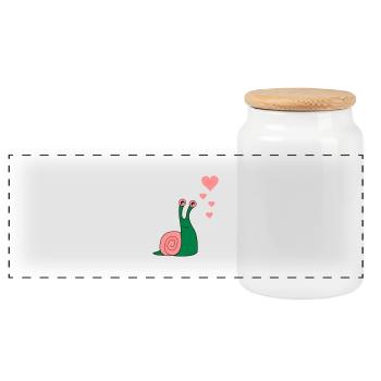 schnecke_verliebt_02 - Panoramic Cookie Jar with Wooden Lid - white - Front