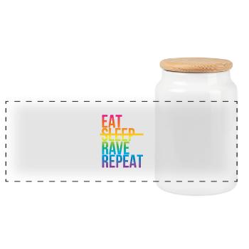 Rave - Eat sleep repeat3 - Panorama Keksdose mit Holzdeckel - Weiß - Vorne