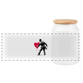 Police StreetArt Heart - Panoramic Cookie Jar with Wooden Lid - white - Front