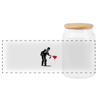 English police officer spraying a red heart - Panoramic Cookie Jar with Wooden Lid - white - Front