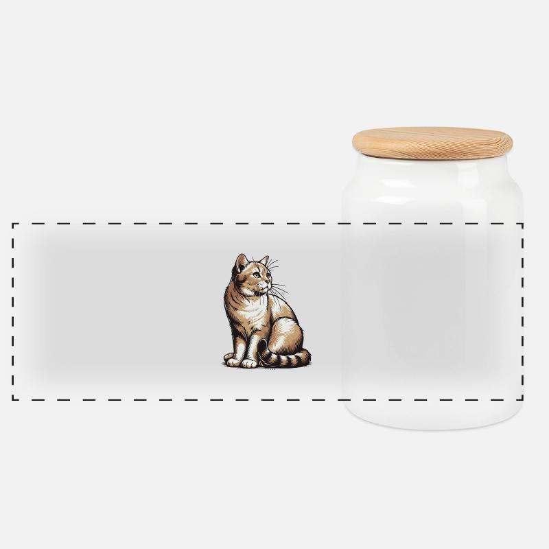 Katze - Panorama Keksdose mit Holzdeckel - Weiß