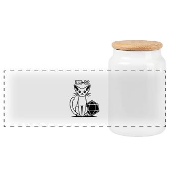 RPG Elven Katze & Würfel - TRPG Cat - Panorama Keksdose mit Holzdeckel - Weiß - Vorne