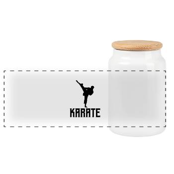 Karate - Panoramic Cookie Jar with Wooden Lid - white - Front