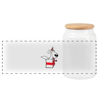 Dog Birthday Gift Party Hat Celebrate Toad - Panoramic Cookie Jar with Wooden Lid - white - Front