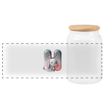 Cute bunny next to the letter H - Panoramic Cookie Jar with Wooden Lid - white - Front
