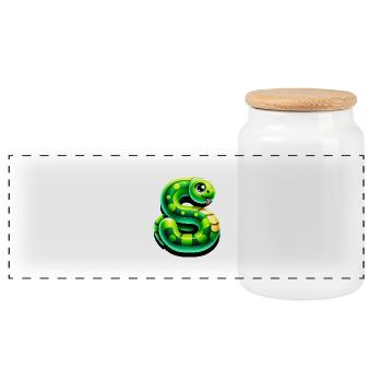 Snake Adventure – Green Letter S - Panoramic Cookie Jar with Wooden Lid - white - Front