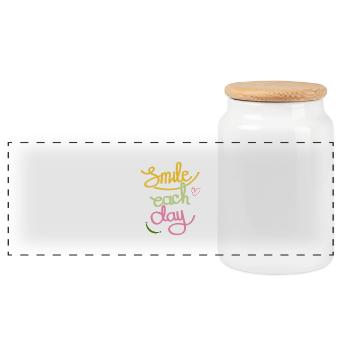 Smile Each Day - Cheerful Motivational Art - Panoramic Cookie Jar with Wooden Lid - white - Front