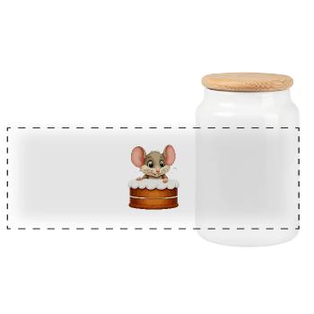 Mouse Comes Out of Pie - Panoramic Cookie Jar with Wooden Lid - white - Front