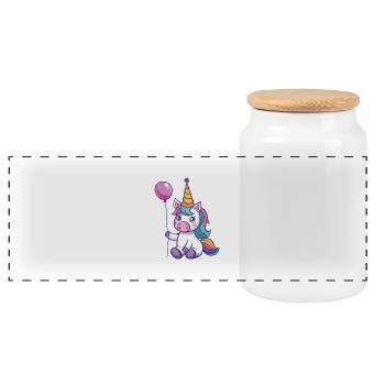 Unicorn Birthday Cute - Panoramic Cookie Jar with Wooden Lid - white - Front